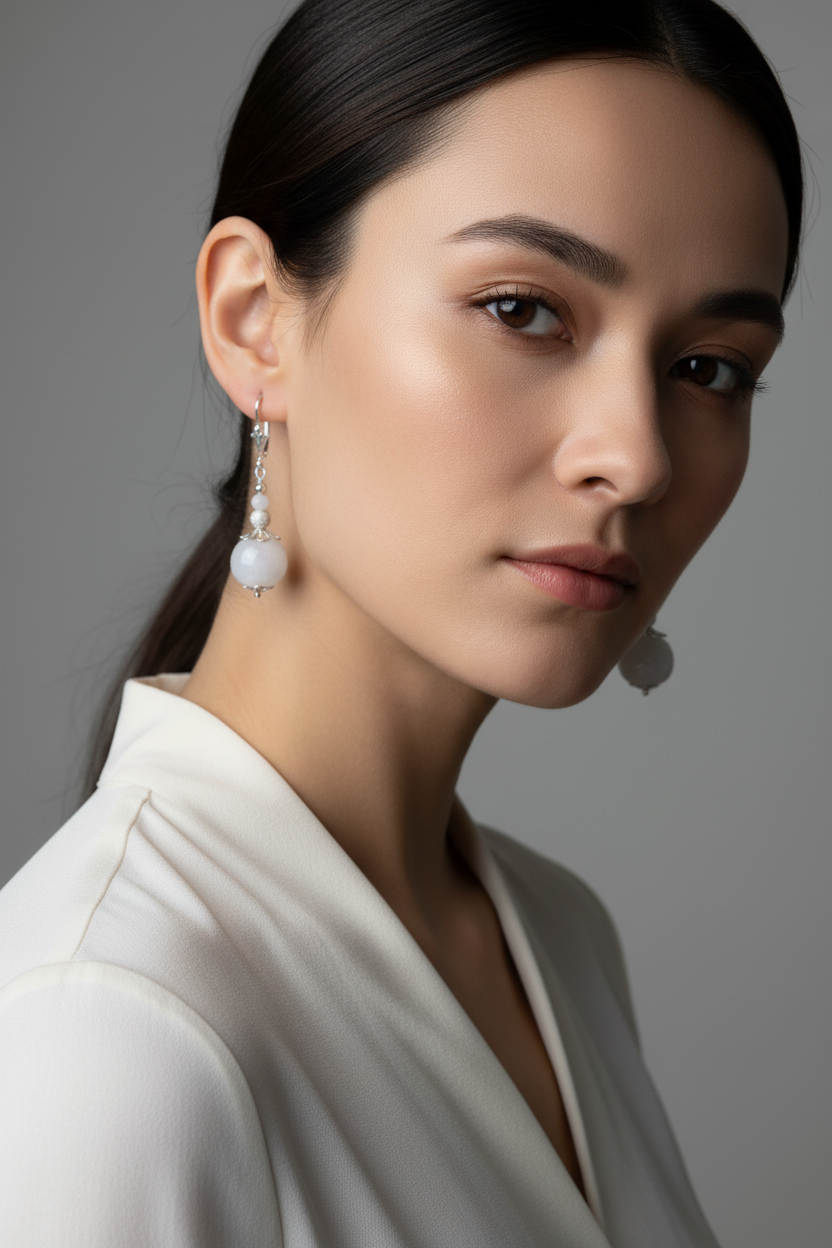 Fancy Beads Drop Earrings, sterling silver, handmade in Australia from Burmese jadeite beads