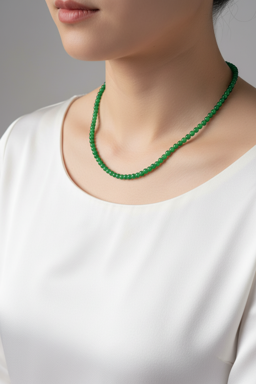 Imperial green Burmese jadeite beaded necklace, 55cm - Luxe Jadeite