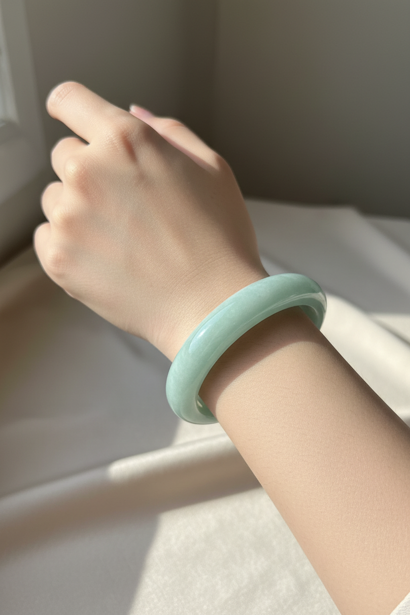 Certified Type A untreated apple green Burmese jadeite bangle - Luxe Jadeite