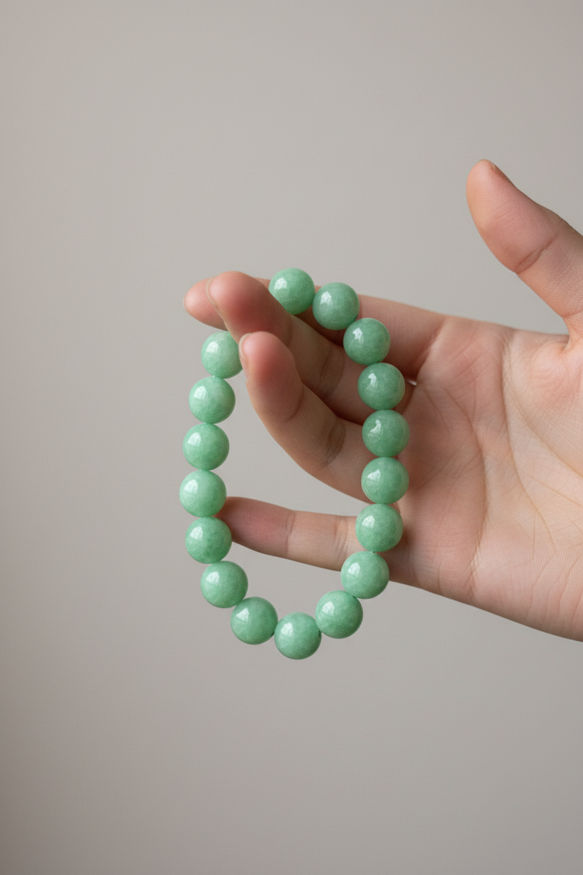 Certified Type A apple green jadeite beads bracelet, 9.9mm - Luxe Jadeite