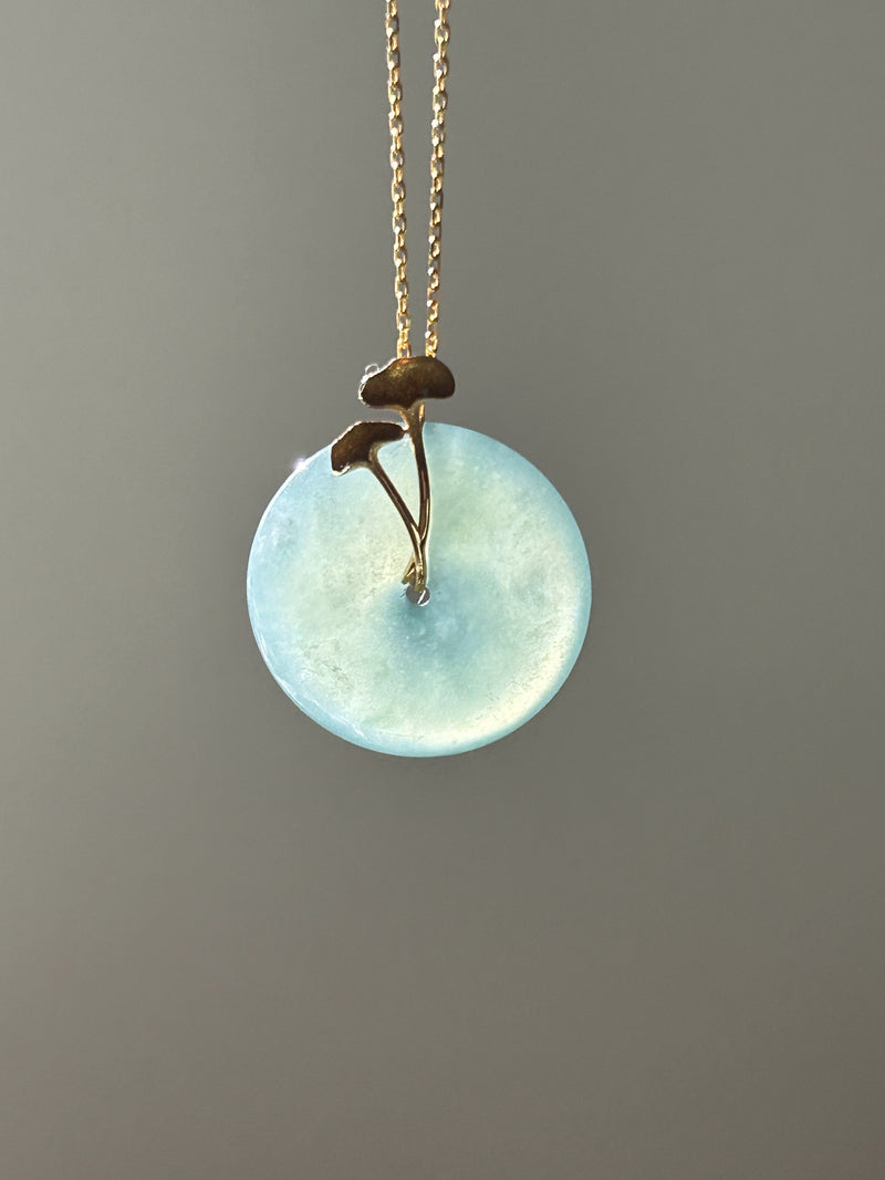 Icy jade donut pendant on 18k gold chain - Luxe Jadeite