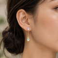 Clear and Lake Green Dangling Earrings, 18k Gold, photo 1 - Luxe Jadeite
