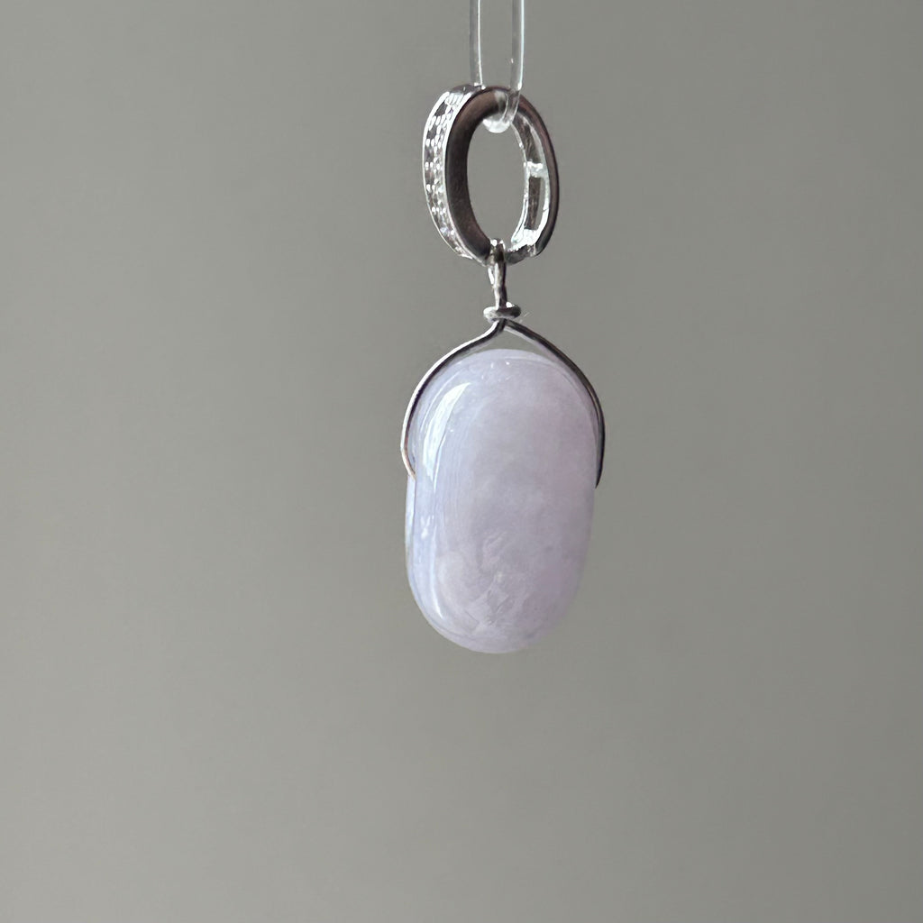 Lavender Ping An Kou - Engraved Bail on Model, photo 4 - Luxe Jadeite