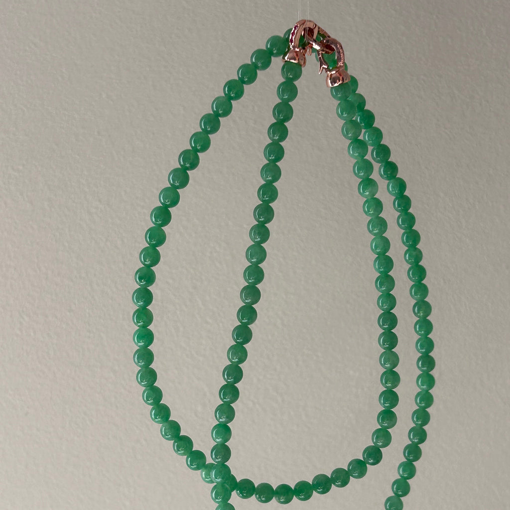 Icy sweet apple green Burmese jadeite bead necklace, 55cm - Luxe Jadeite