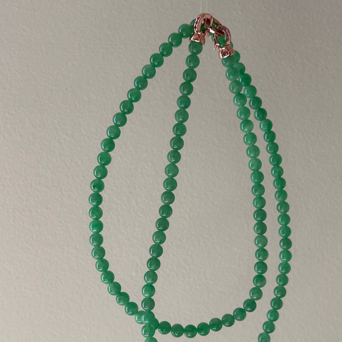 Icy sweet apple green Burmese jadeite bead necklace, 55cm - Luxe Jadeite