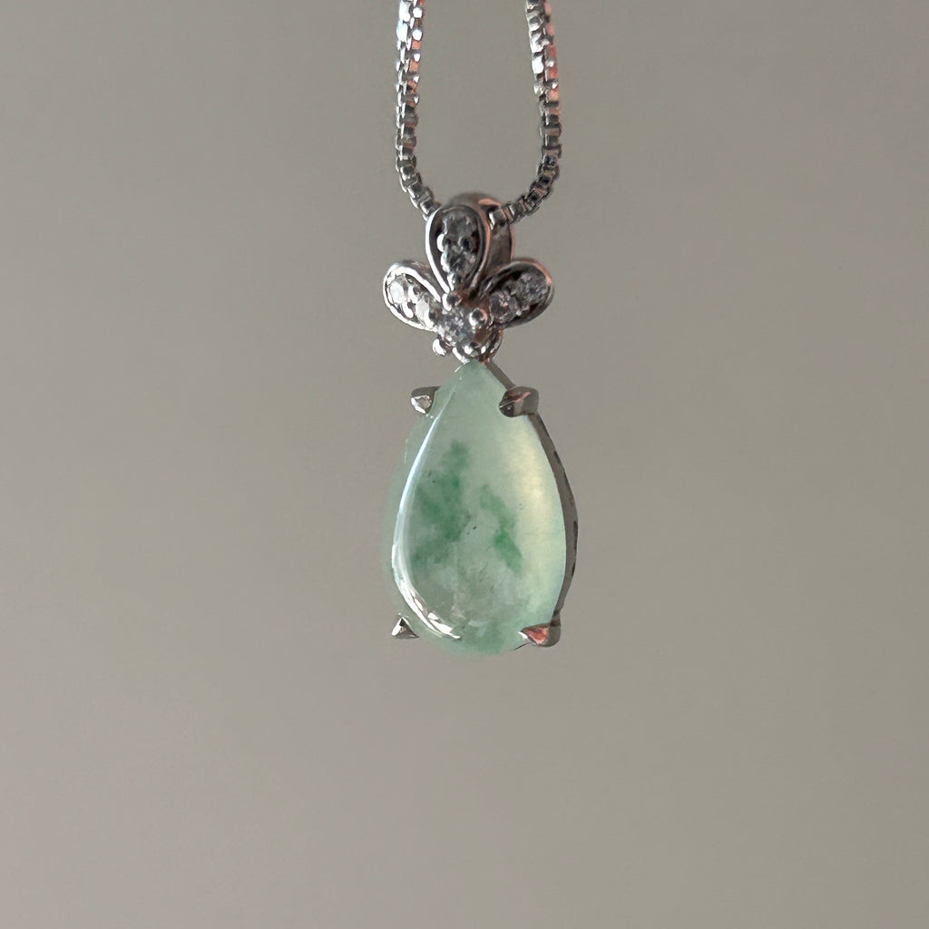 Floating Green Teardrop Pendant, Sterling Silver, photo 6 - Luxe Jadeite