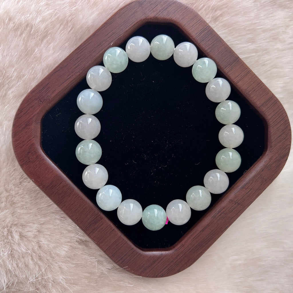 Duo-colour Burmese jadeite bead bracelet - Luxe Jadeite