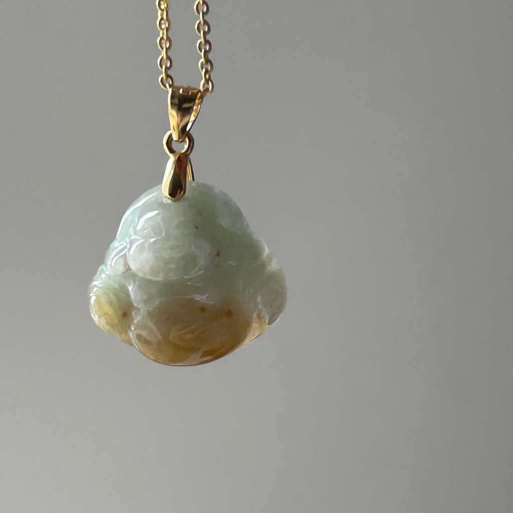 Yellow Buddha Pendant on Model, photo 3 - Luxe Jadeite
