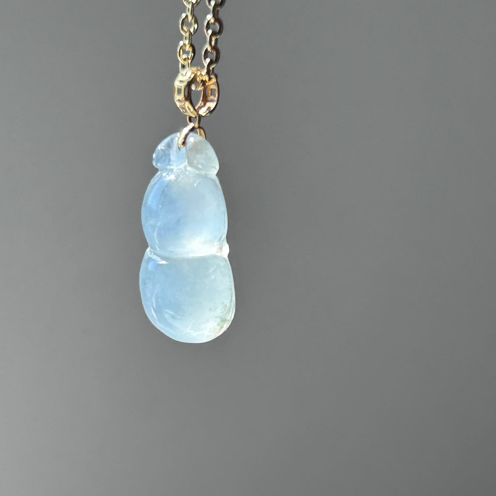 Glassy White Pale Green Mini Hulu Pendant, 18k Gold, photo 4 - Luxe Jadeite
