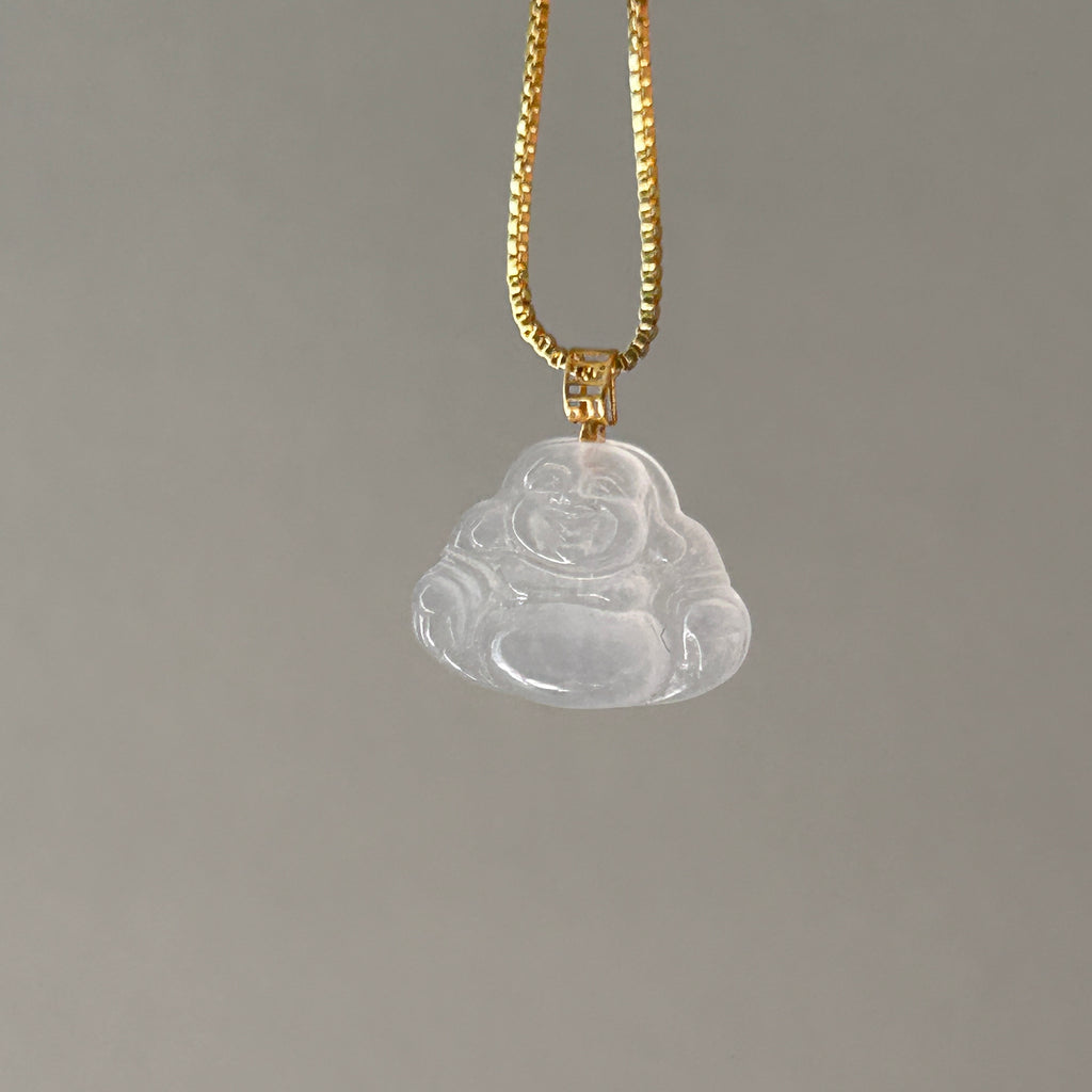 Icy Water Clear White Buddha Pendant, 18k Gold, photo 6 - Luxe Jadeite