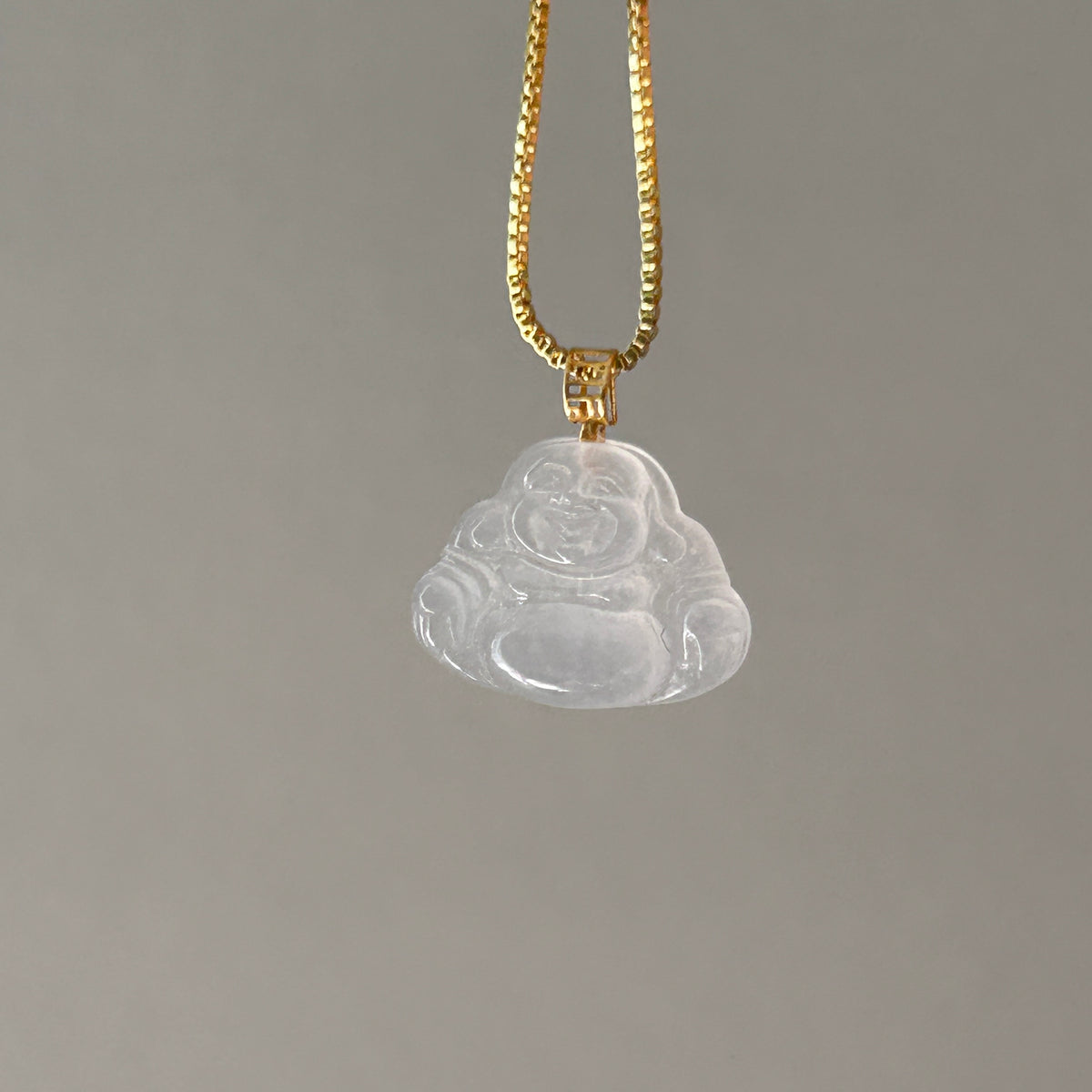 Icy Water Clear White Buddha Pendant, 18k Gold, photo 6 - Luxe Jadeite