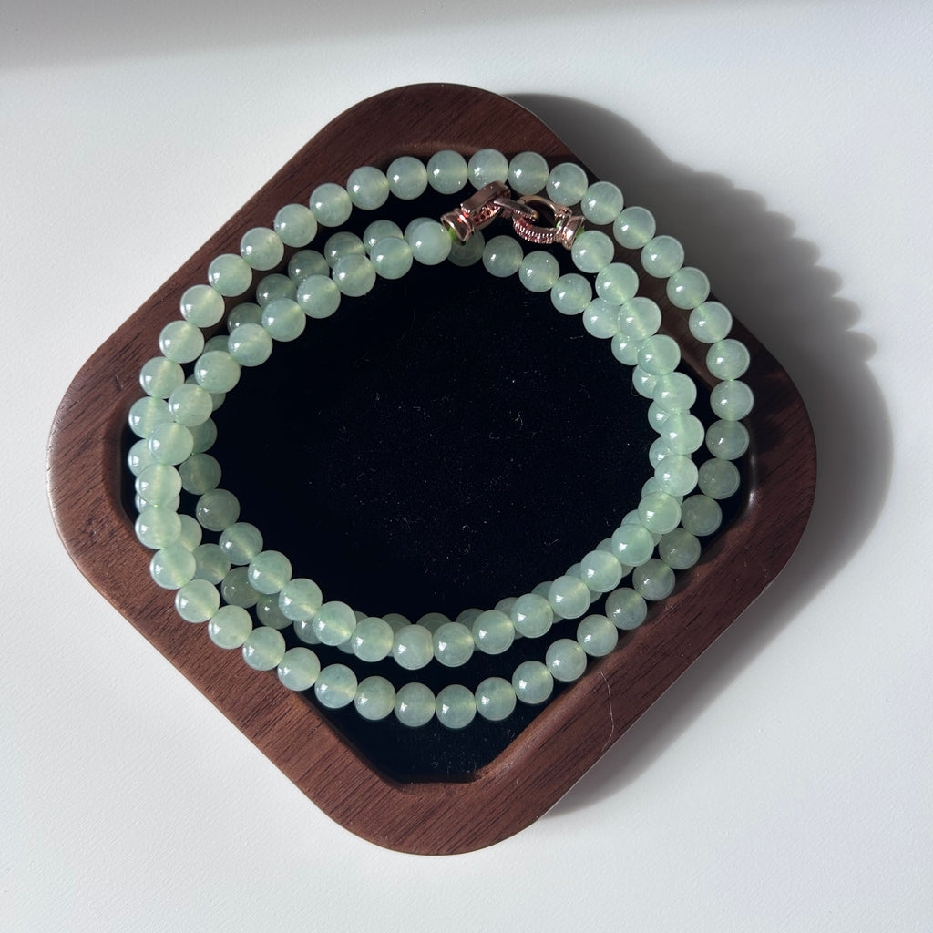 Icy pale green Burmese jadeite beaded necklace, 65cm - Luxe Jadeite