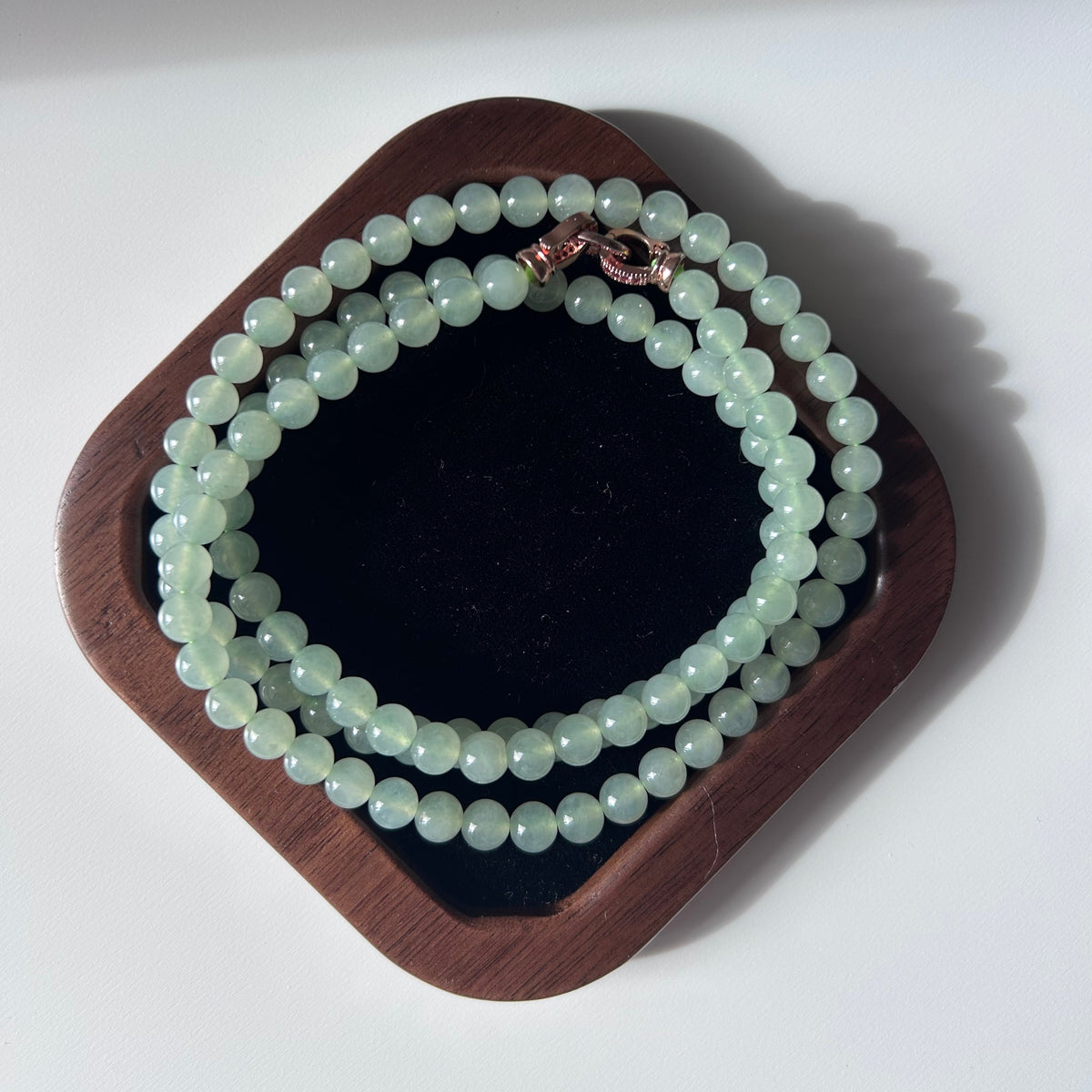 Icy pale green Burmese jadeite beaded necklace, 65cm - Luxe Jadeite