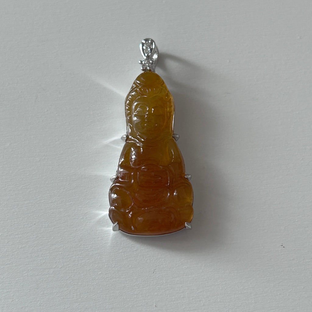 Icy Natural Huang Fei Buddha Pendant, 18k Gold, photo 9 - Luxe Jadeite