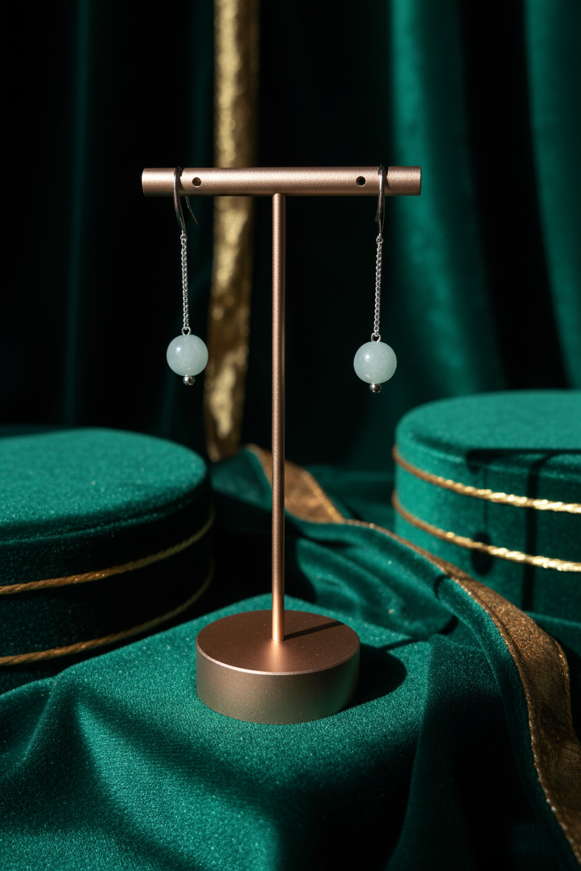 Burmese jadeite beads drop earrings in sterling silver - Luxe Jadeite