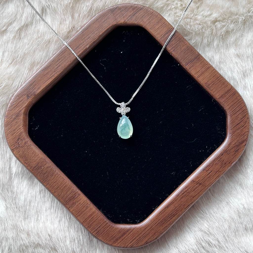 Floating Green Teardrop Pendant, Sterling Silver, photo 7 - Luxe Jadeite