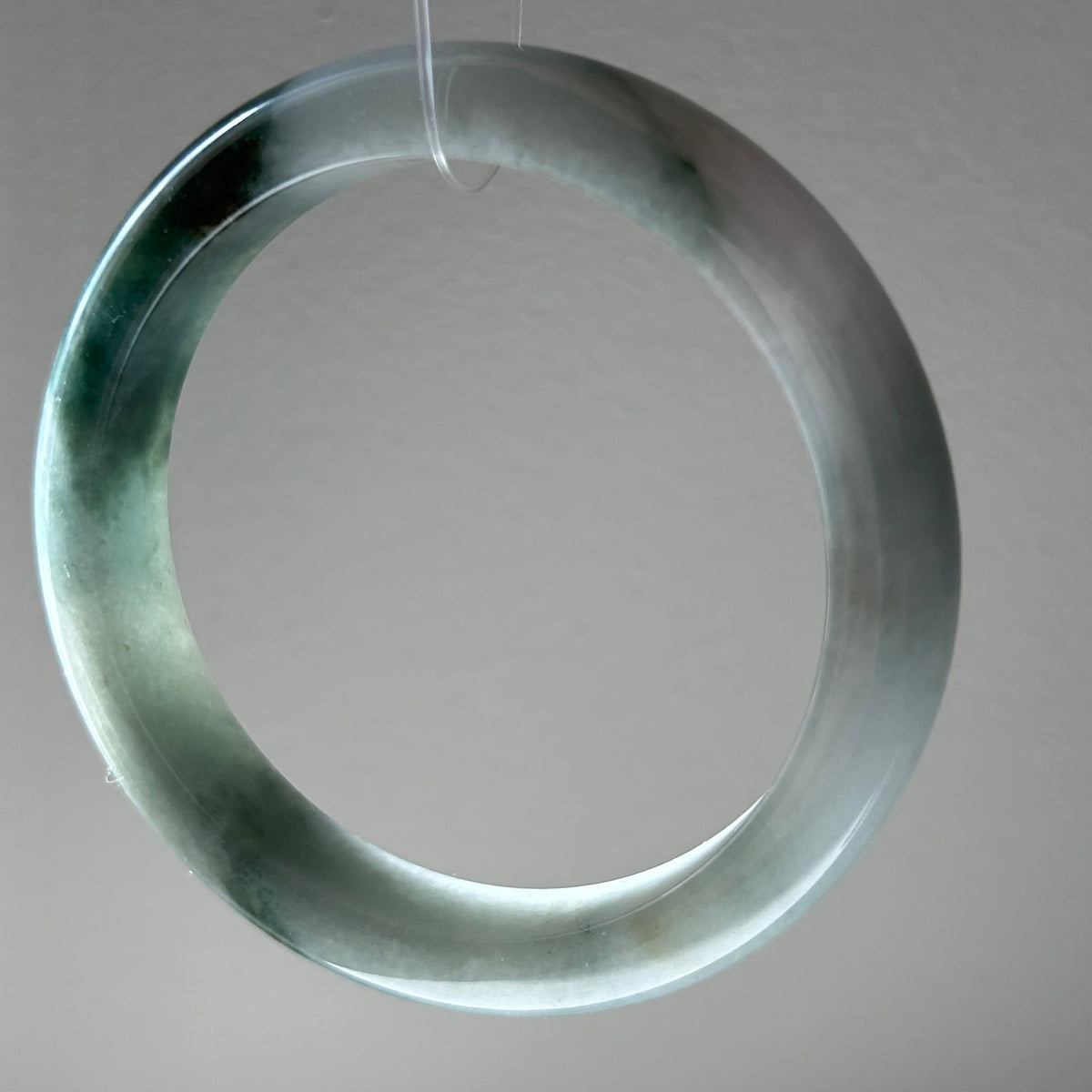 Floating green Burmese jadeite bangle with sa jin gold dust, 58.7mm - Luxe Jadeite