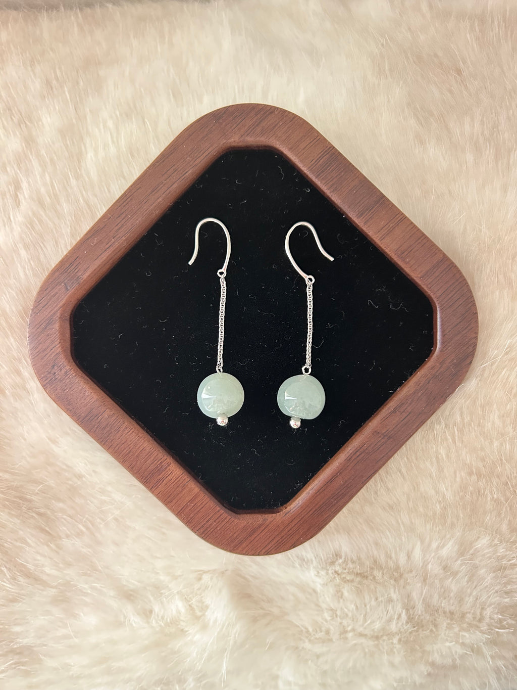 Type A untreated Burmese jadeite drop earrings in sterling silver - Luxe Jadeite