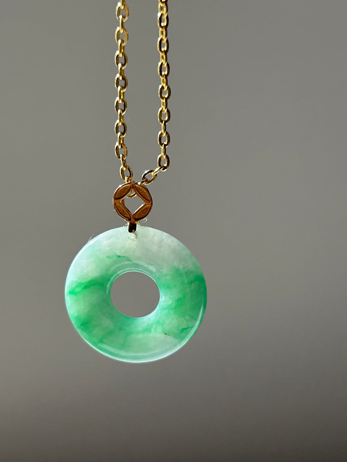 Dainty apple green jade mini donut pendant in 18k gold - Luxe Jadeite
