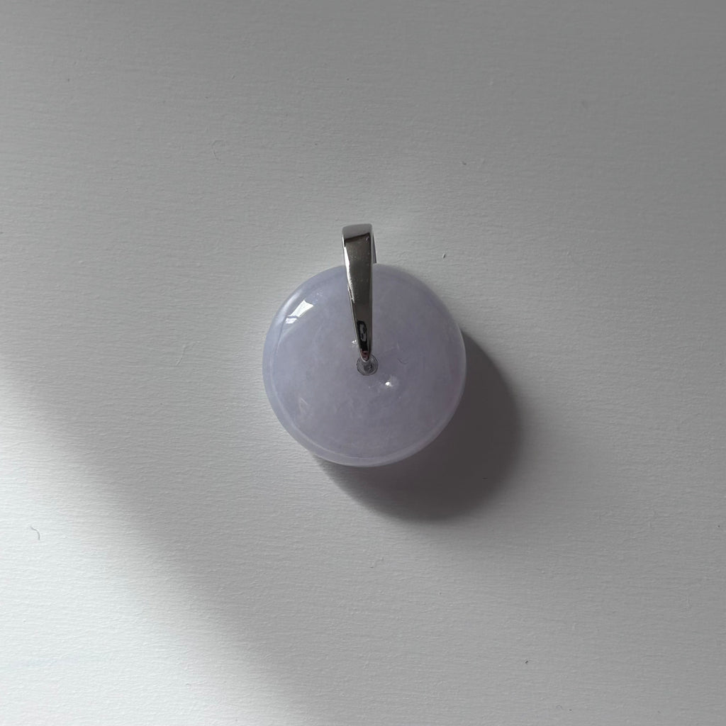 Lavender Ping An Kou Pendant on Model, photo 6 - Luxe Jadeite