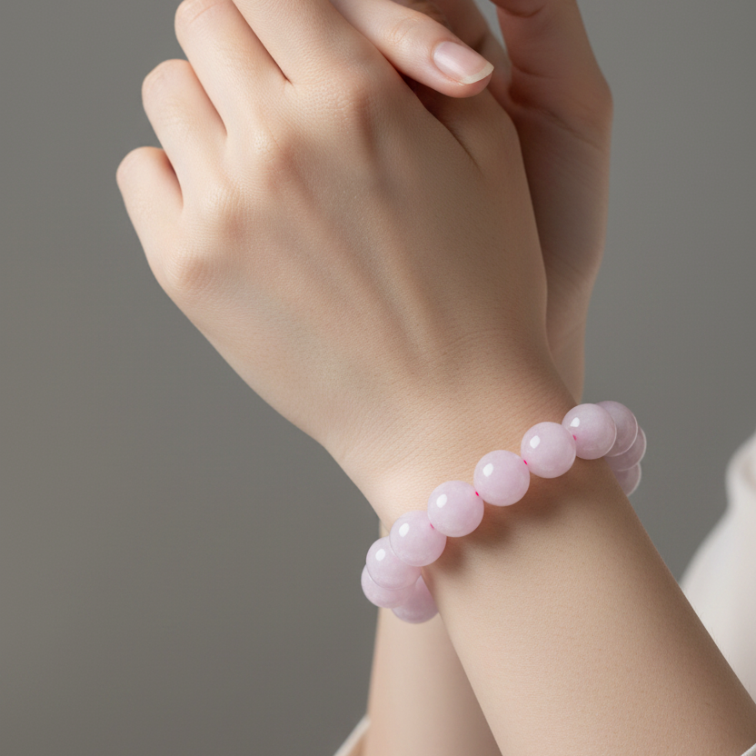 Pinkish white Burmese jadeite bead bracelet, photo 1 - Luxe Jadeite