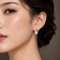Icy Sky Blue Green Stud Earrings, Sterling Silver, photo 1 - Luxe Jadeite