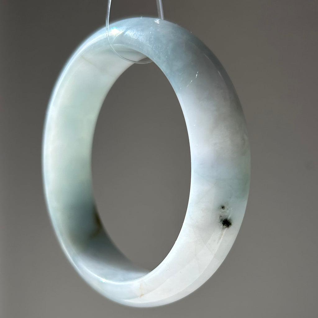 Icy lavender and dark green Burmese jadeite bangle with sa jin gold dust, 58.1mm - Luxe Jadeite