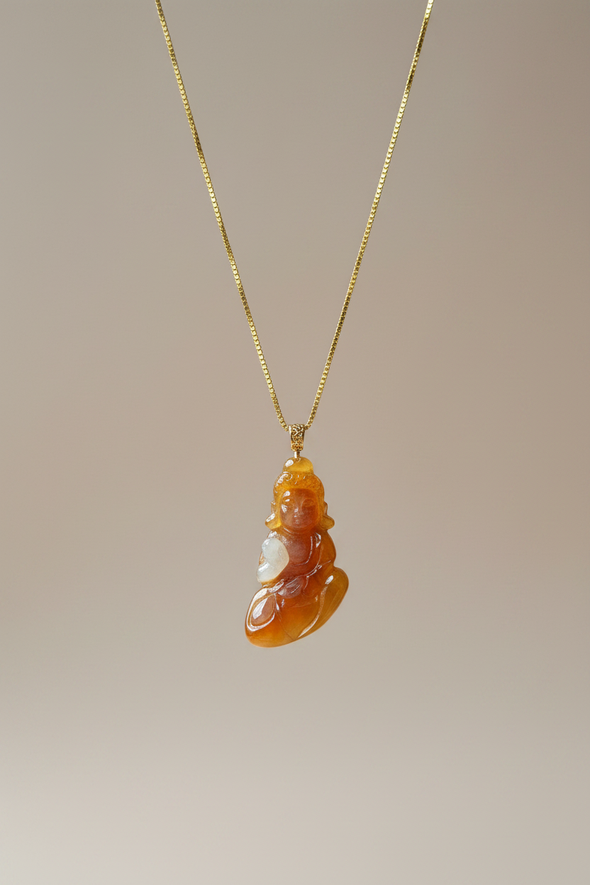 Tri-colour jade Buddha pendant in 18k gold - Luxe Jadeite