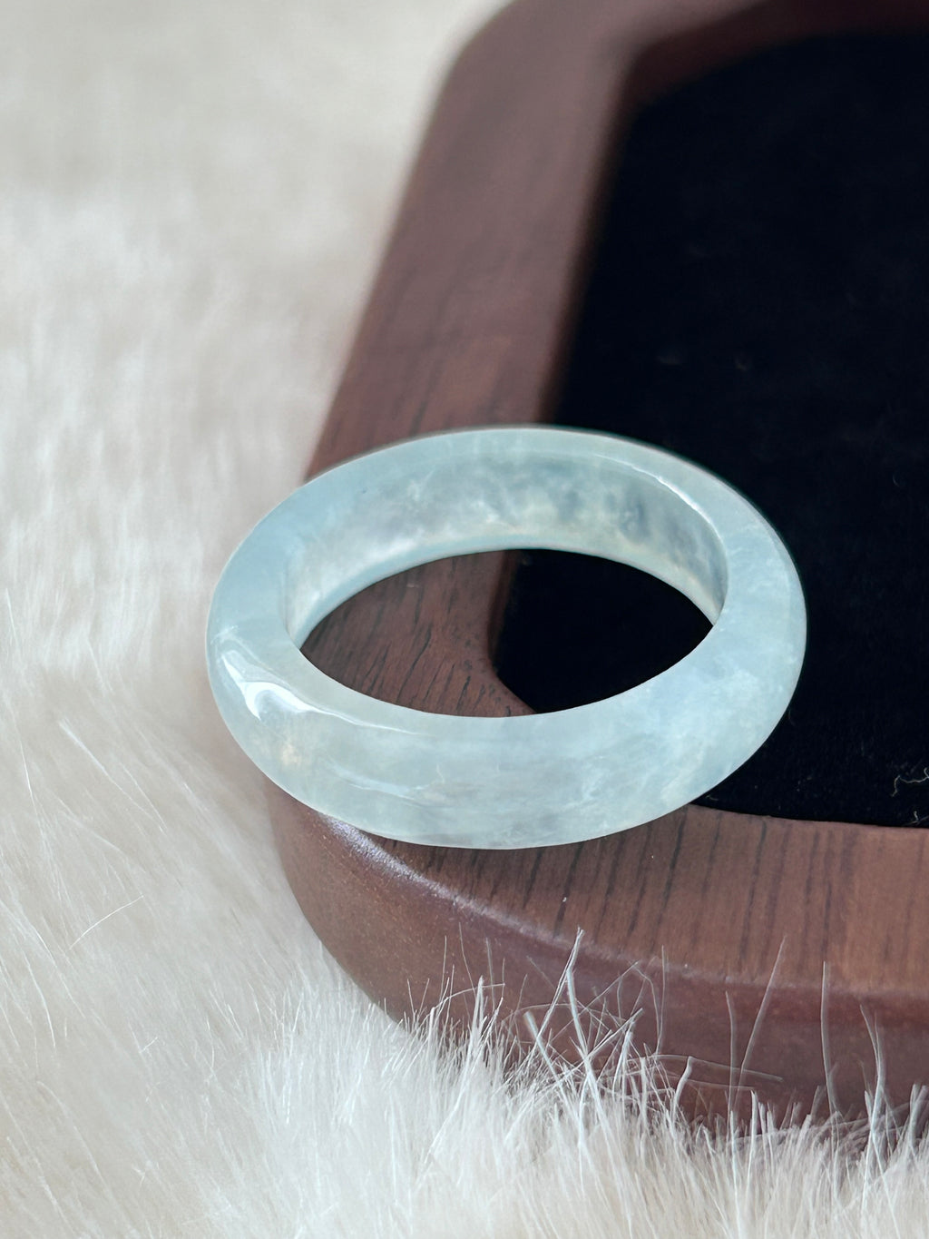 Icy white jadeite ring with lake green tinge - Luxe Jadeite