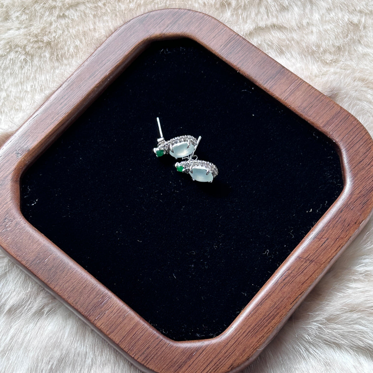 Icy Sky Blue Green Stud Earrings, Sterling Silver, photo 6 - Luxe Jadeite