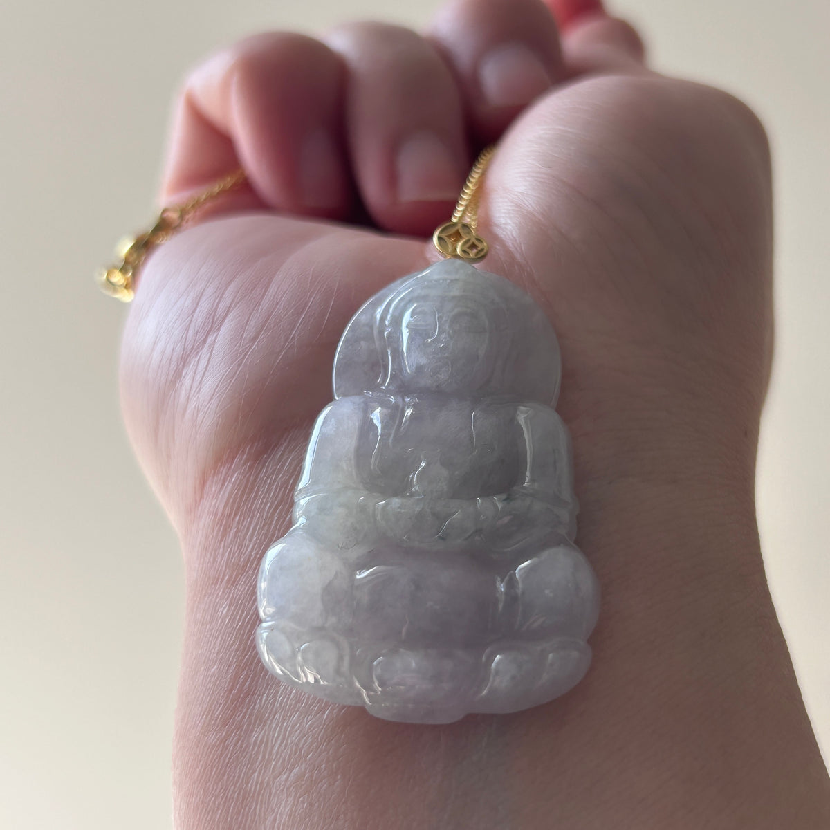Lavender Buddha Pendant, Sterling Silver, photo 3 - Luxe Jadeite