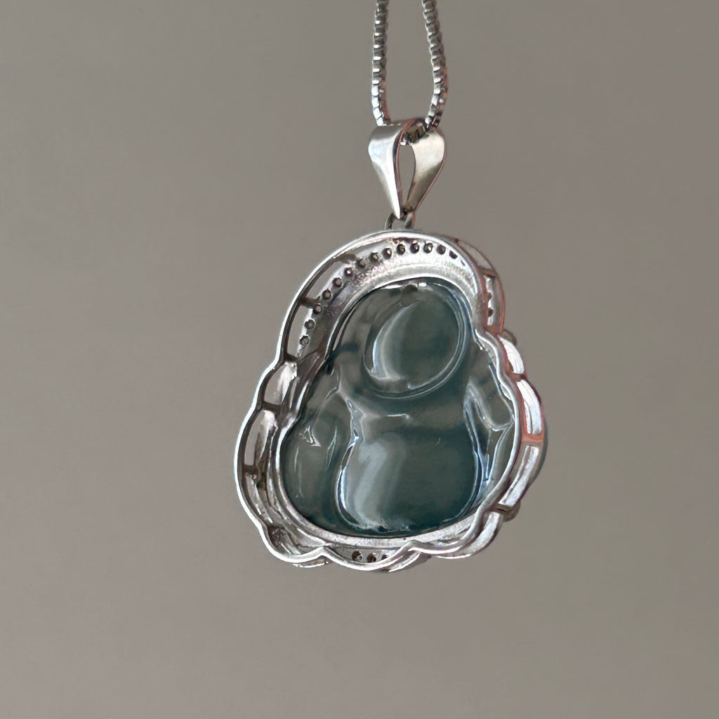 Bluey Green - Guatamalan Buddha Pendant, Sterling Silver, photo 9 - Luxe Jadeite