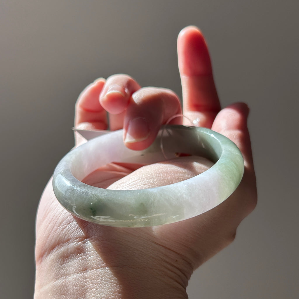 Icy spring purple and golden dust (chun dai cai sa jin) Burmese jadeite bangle, 57.8mm, photo 3 - Luxe Jadeite