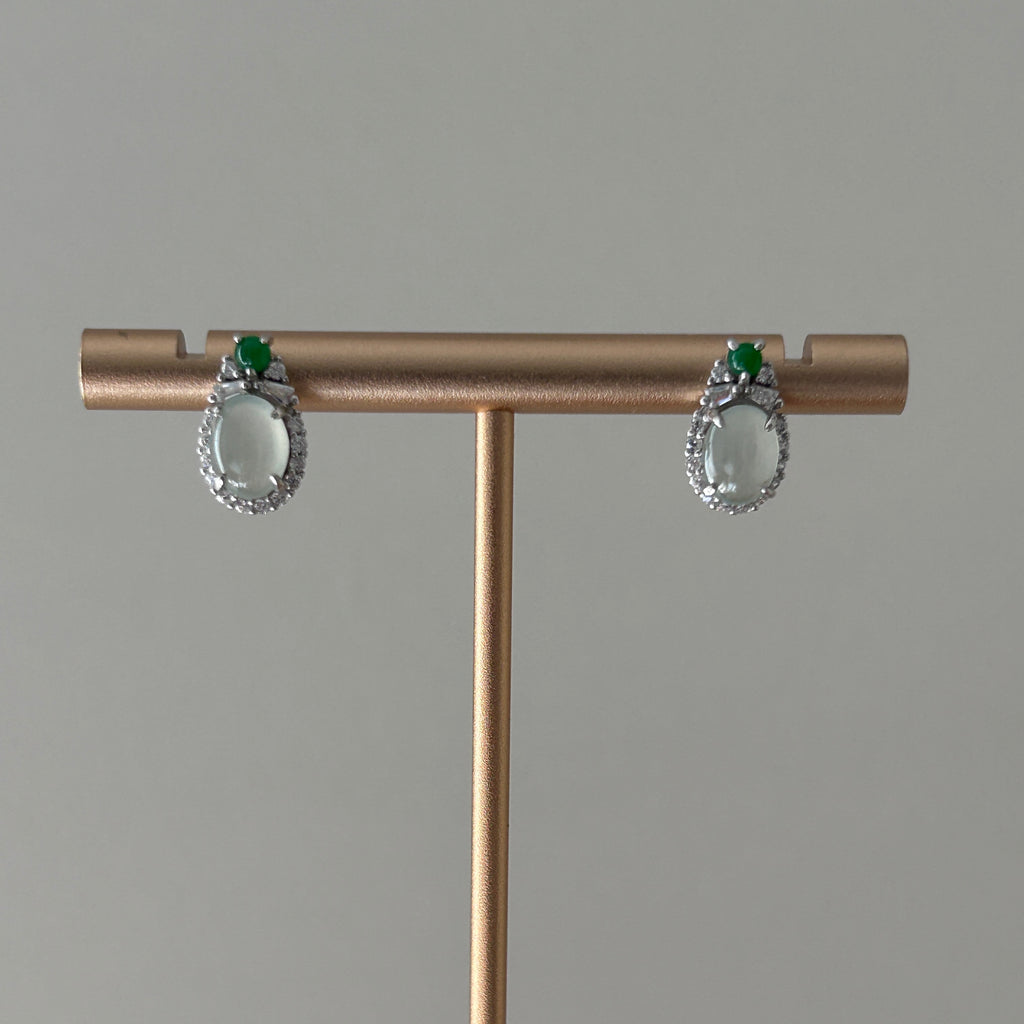 Icy Sky Blue Green Stud Earrings, Sterling Silver, photo 7 - Luxe Jadeite