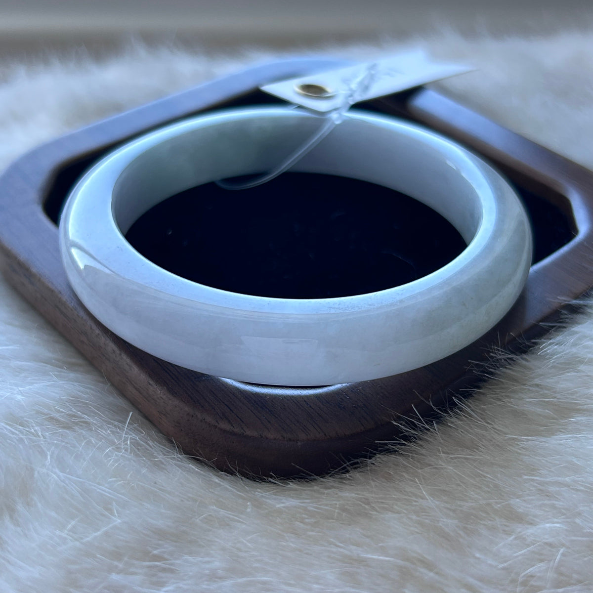 Icy lavender Burmese jadeite bangle with floating green, 57.6mm, photo 12 - Luxe Jadeite