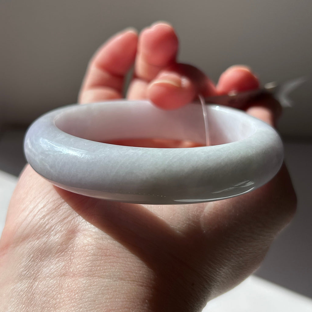 Milky lavender Burmese jadeite bangle with hint of green, 57.6mm - Luxe Jadeite