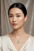 Icy ping an kou jadeite pendant in 18k white gold with moissanite - Luxe Jadeite