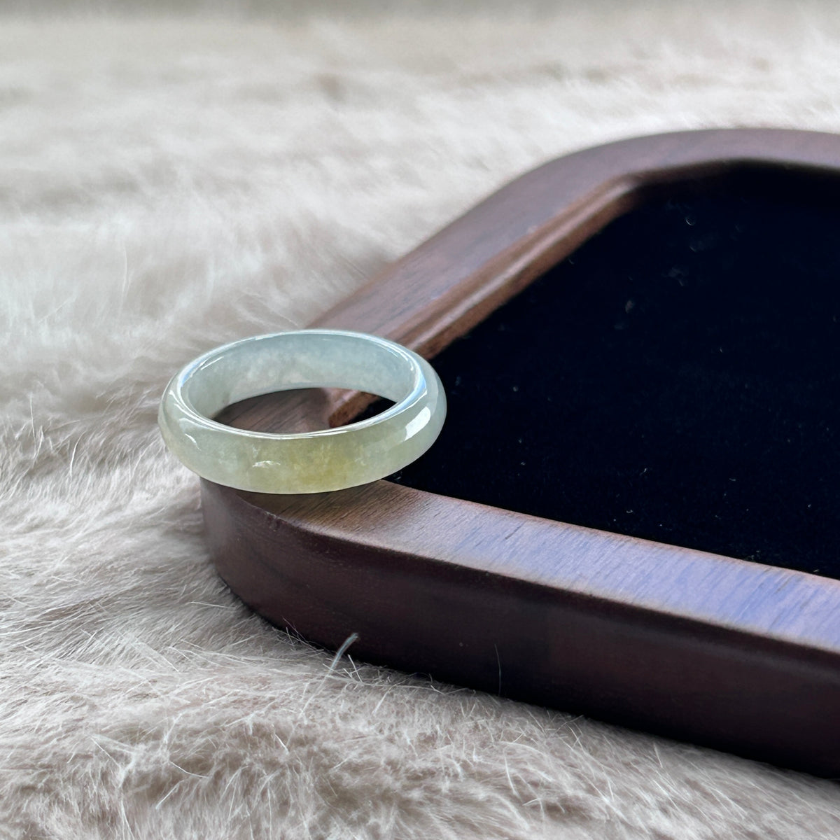 Yellow Jadeite Ring - Thinner Band on Model, photo 6 - Luxe Jadeite