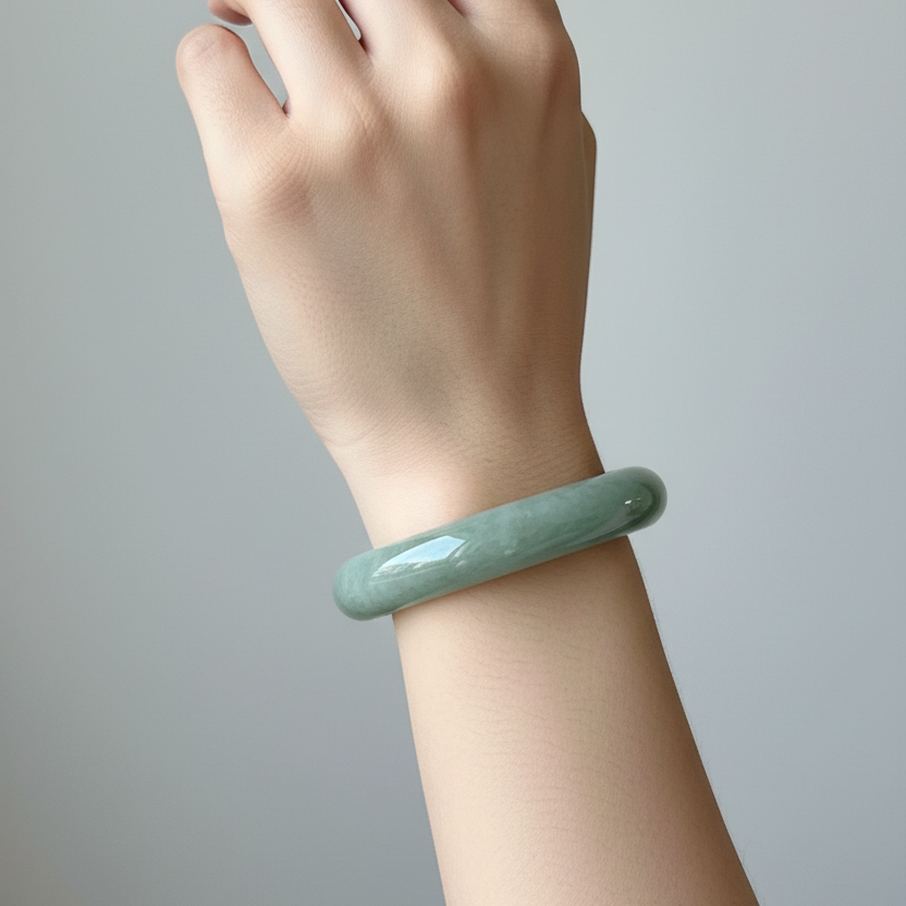 Oily green Burmese jadeite bangle, 52.8mm - Luxe Jadeite