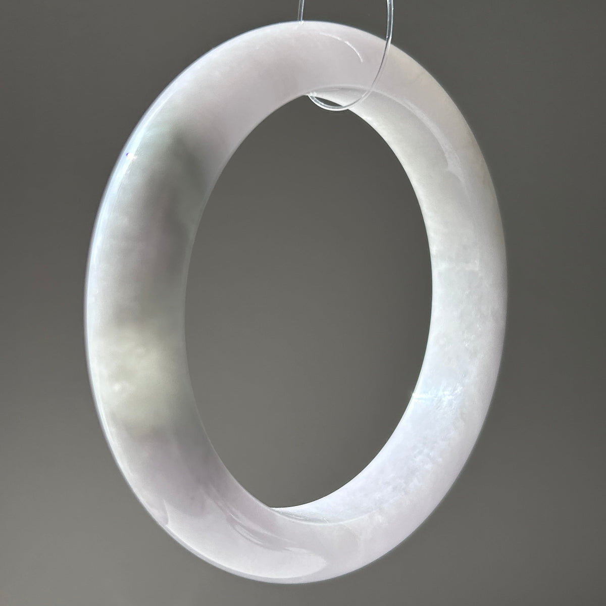 Icy lavender Burmese jadeite bangle with floating green, 57.6mm - Luxe Jadeite
