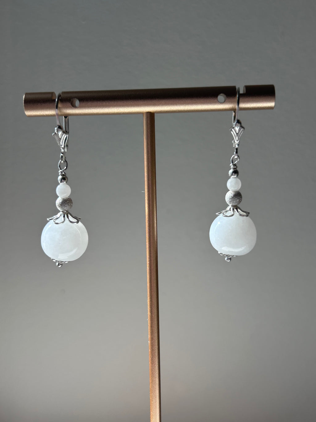 Fancy Burmese jadeite beads drop earrings in sterling silver - Luxe Jadeite