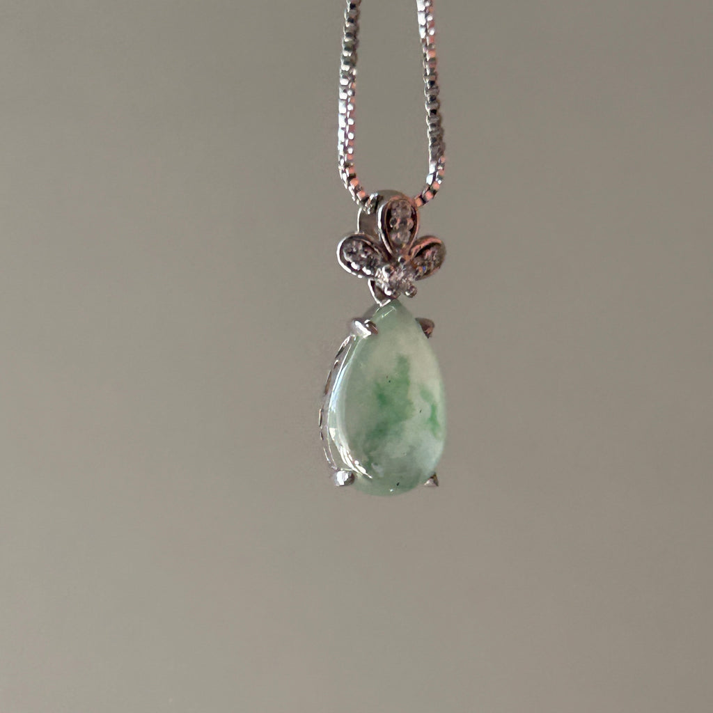 Floating Green Teardrop Pendant, Sterling Silver, photo 8 - Luxe Jadeite