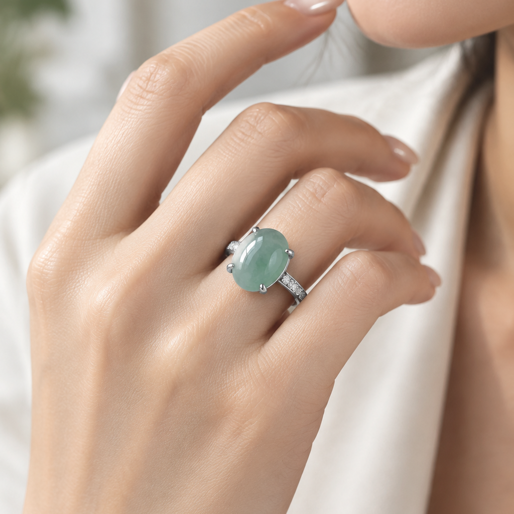 Lake Green Ring adjustable, Sterling Silver, photo 4 - Luxe Jadeite