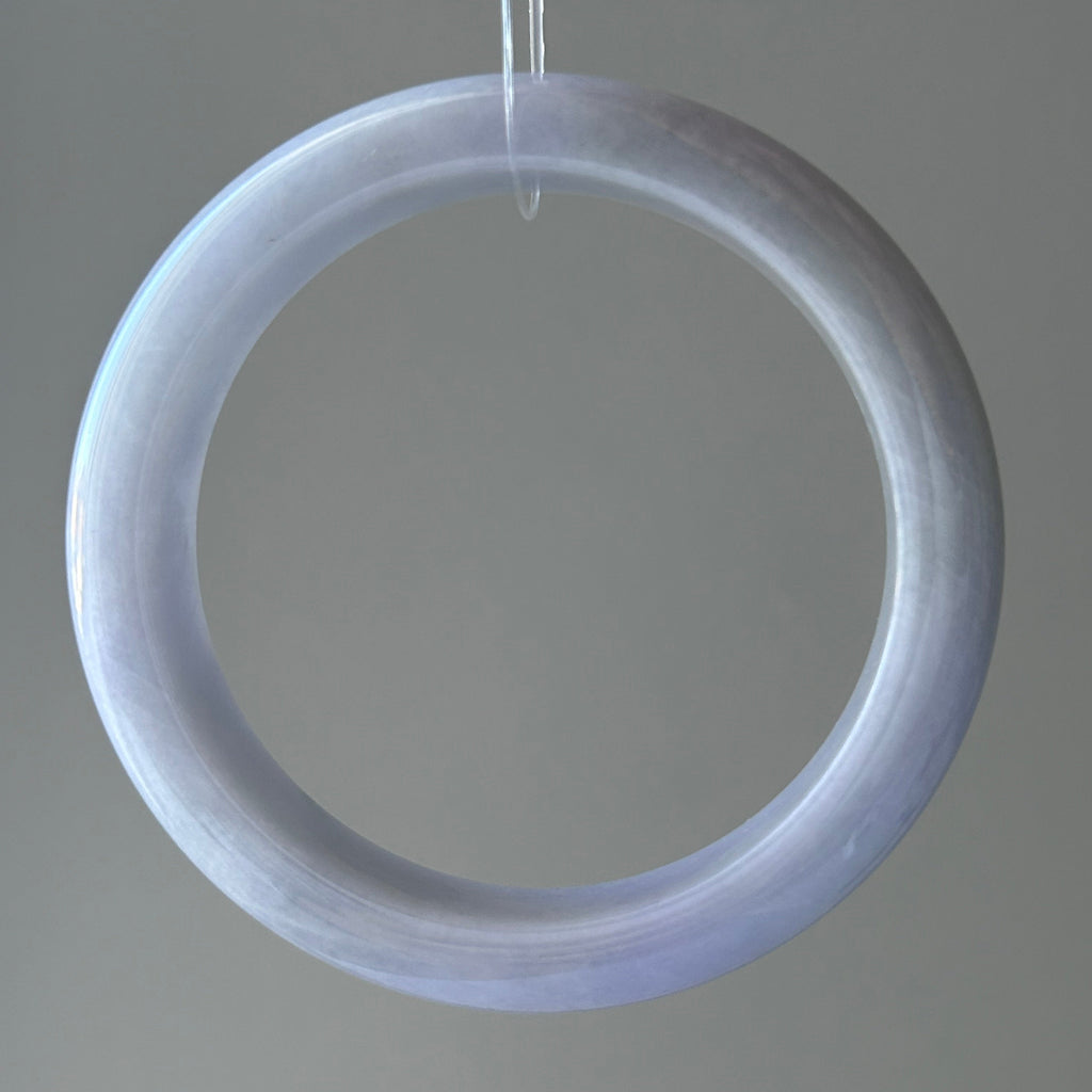 Milky lavender Burmese jadeite bangle with hint of green, 57.6mm - Luxe Jadeite