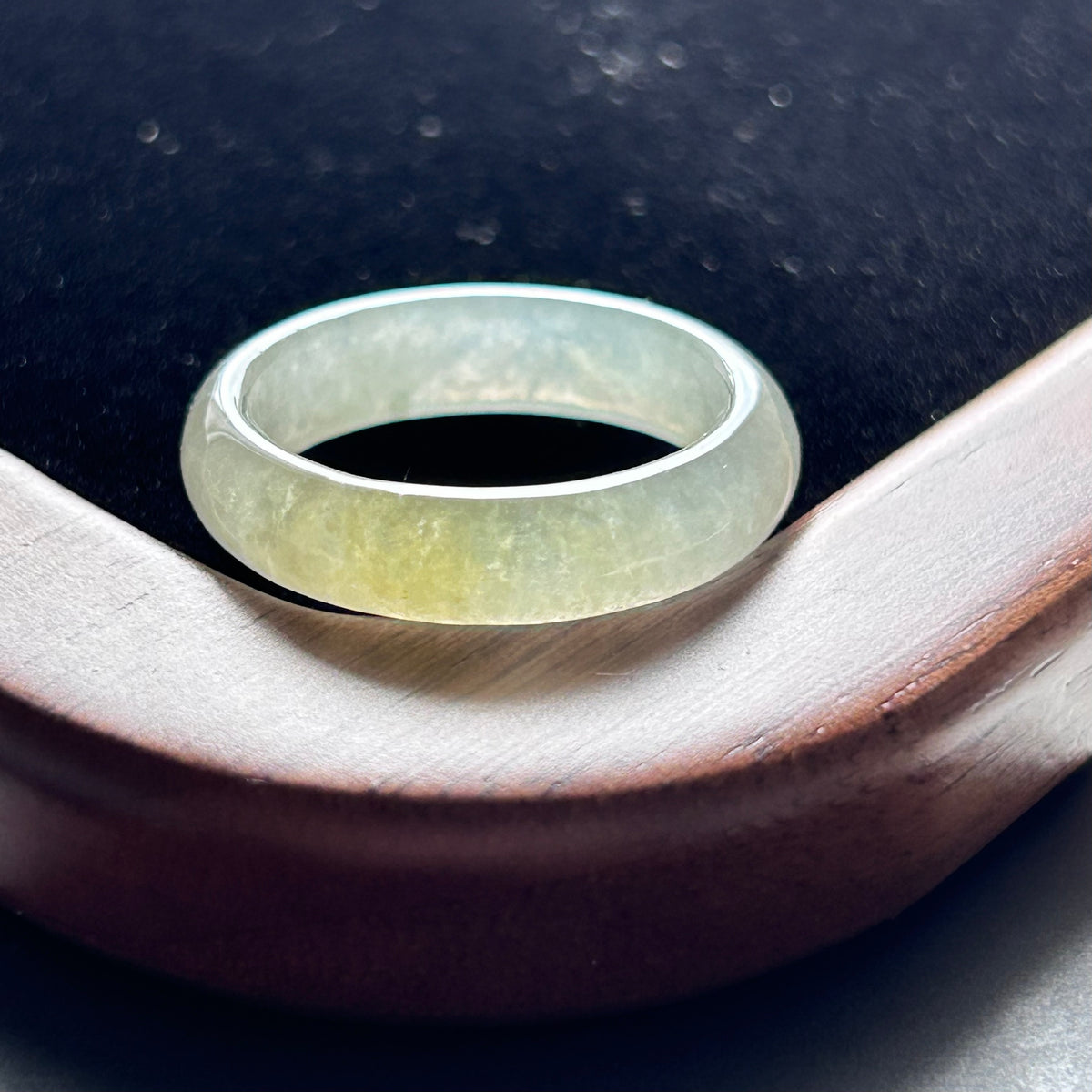 Yellow Jadeite Ring - Thinner Band on Model, photo 1 - Luxe Jadeite