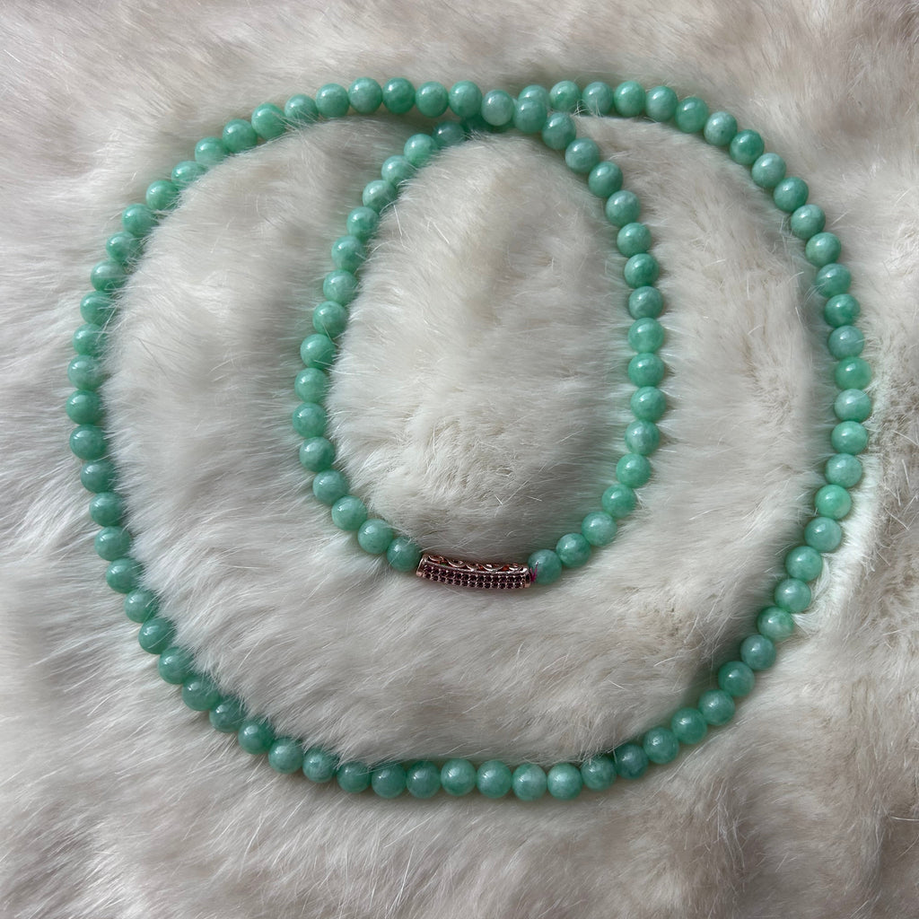 Sweet apple green Burmese jadeite bead necklace, 60cm - Luxe Jadeite