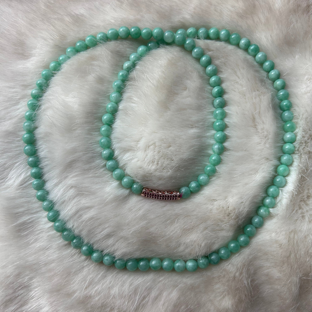 Sweet apple green Burmese jadeite bead necklace, 60cm - Luxe Jadeite