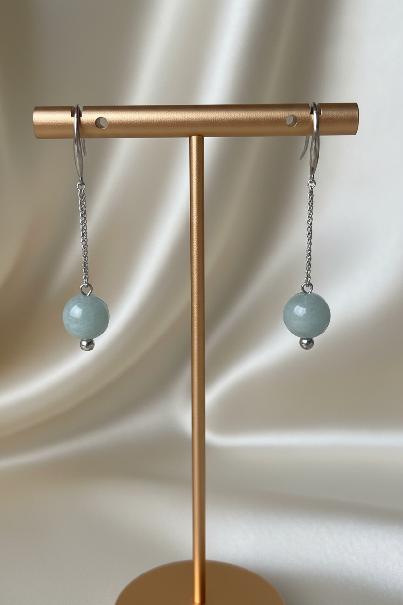 Burmese jadeite beads drop earrings in sterling silver - Luxe Jadeite