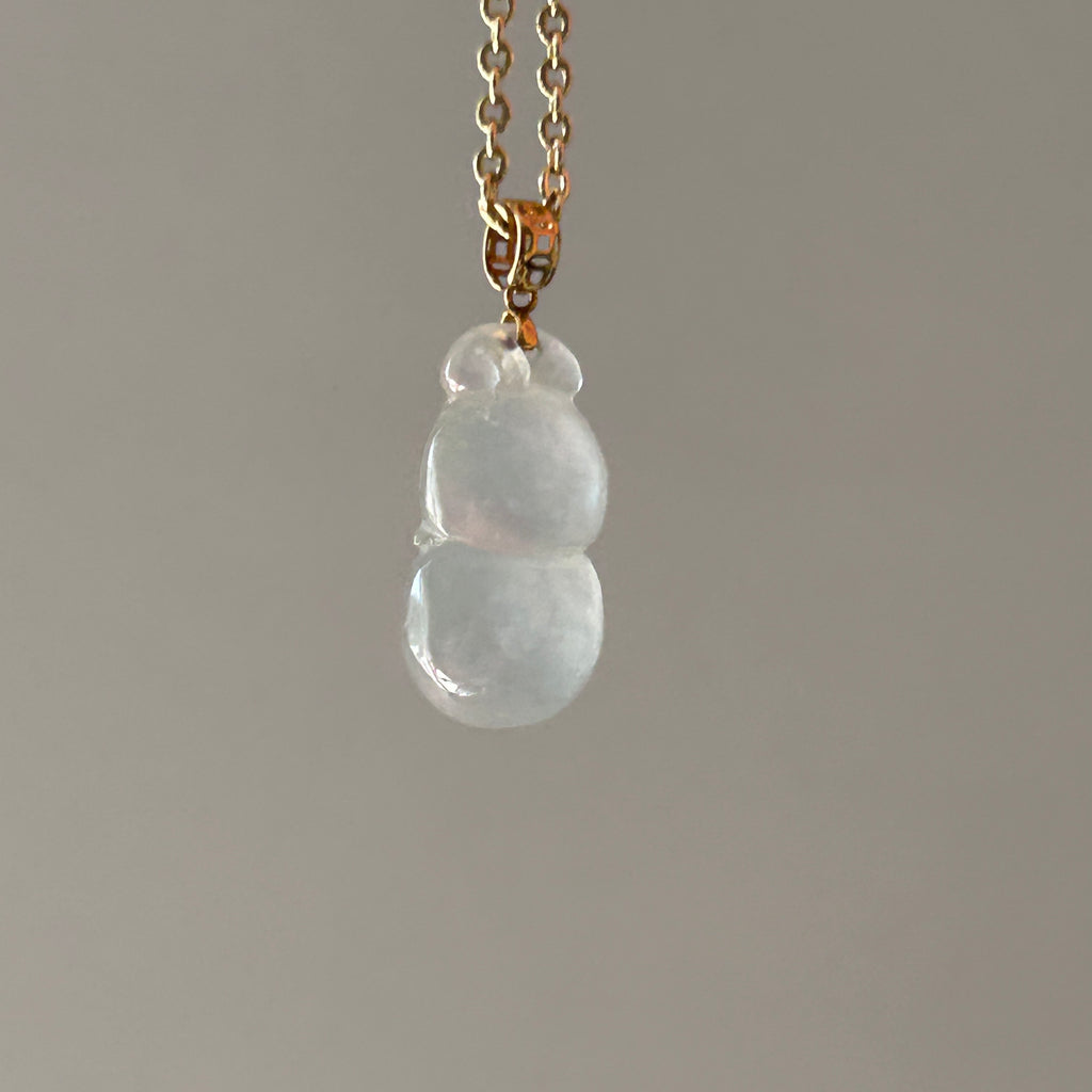 Glassy White Pale Green Mini Hulu Pendant, 18k Gold, photo 7 - Luxe Jadeite