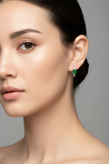Bright pure green jade cabochon earrings in 18k white gold with diamonds - Luxe Jadeite